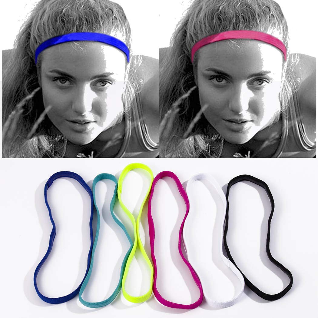 Non-Slip Elastic Sports Headbands for Women & Girls - 6 Pack Silicone Lined Sweatbands for Running, Yoga, Archery & Workouts - Stay-Put Hair Accessories for Active Lifestyles