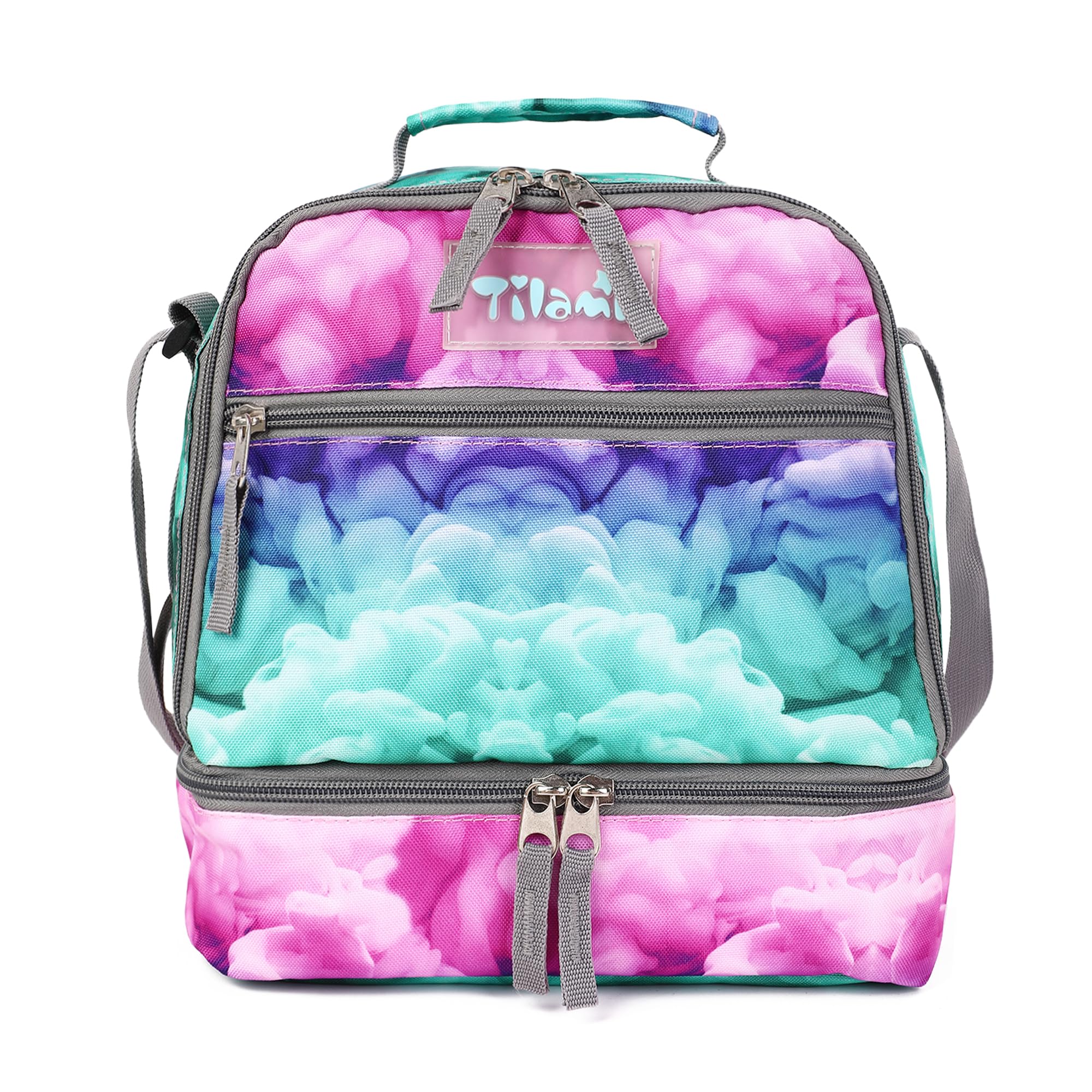 **Tilami Insulated Lunch Bag with Adjustable Strap & Zipper - Water-Resistant Cooler Bag for Kids & Toddlers - Perfect for School, Picnics & Travel (Clouds Green)**