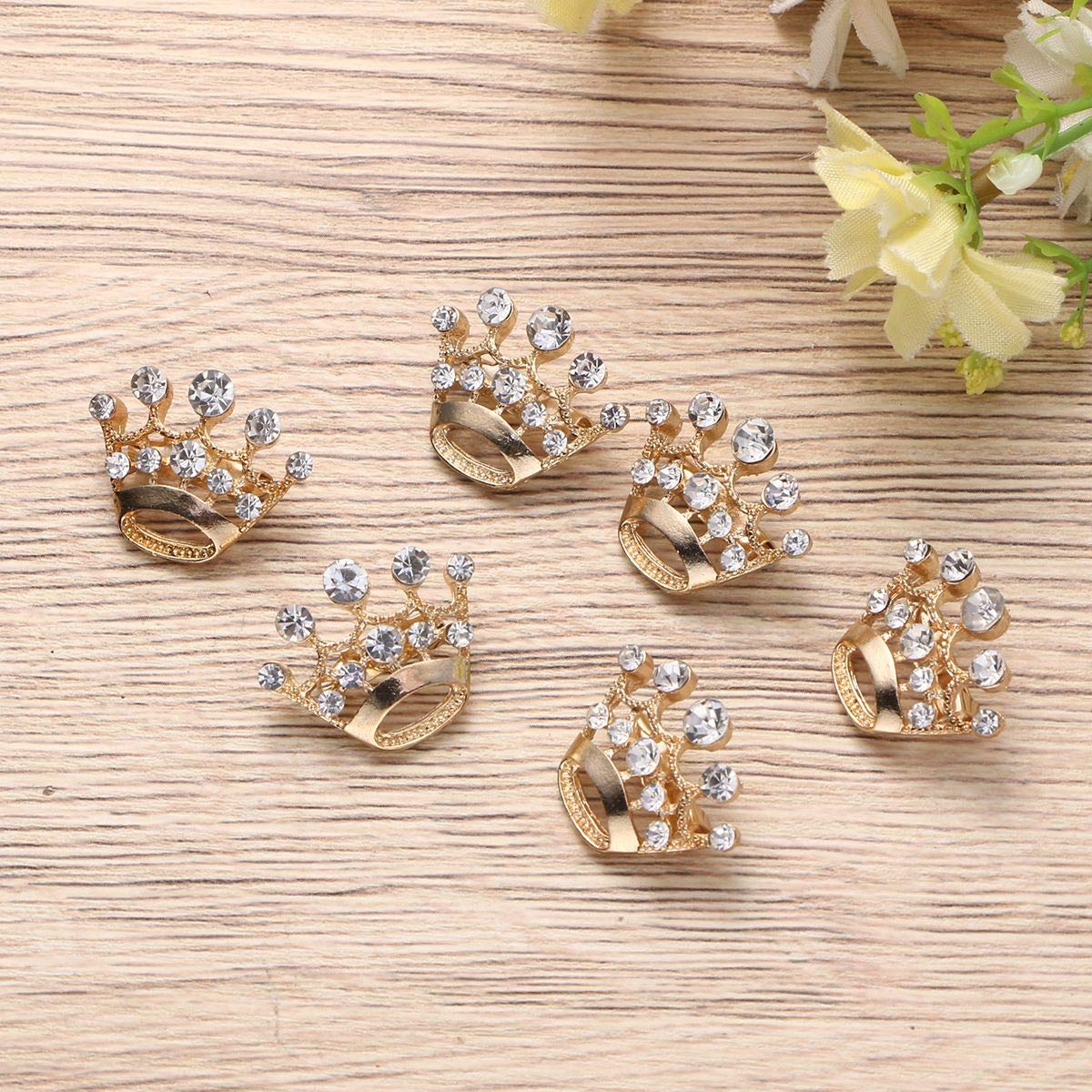 Floranea 6-Piece Gold Crystal Tiara Brooch Pins Set - Elegant Mini Rhinestone Pins for Sweater, Scarf, Shirt Collar & Lapel - Perfect for Weddings, Pageants, Christmas Parties & Corsage Decorations