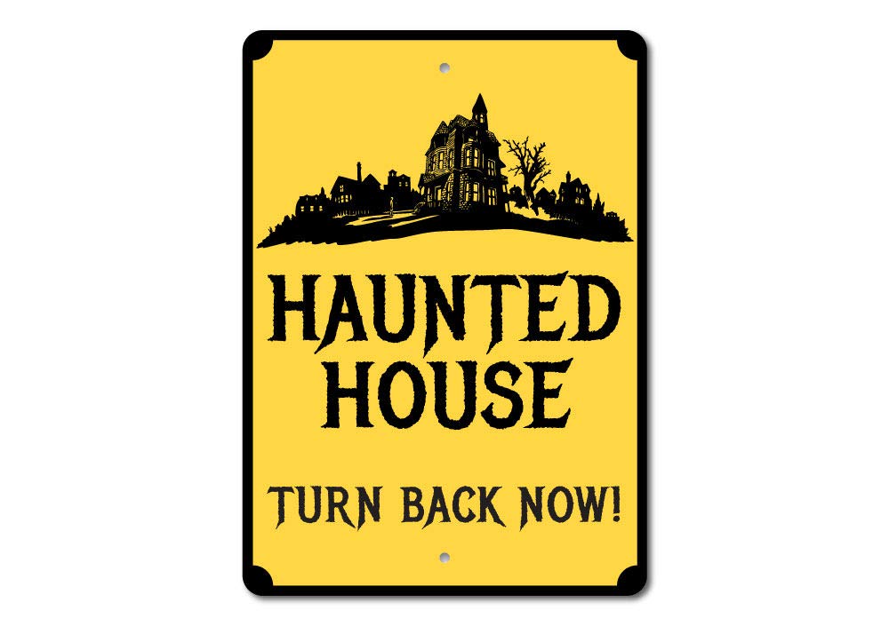 Haunted House Sign - Spooky Halloween Decor, Aluminum Warning Sign 12