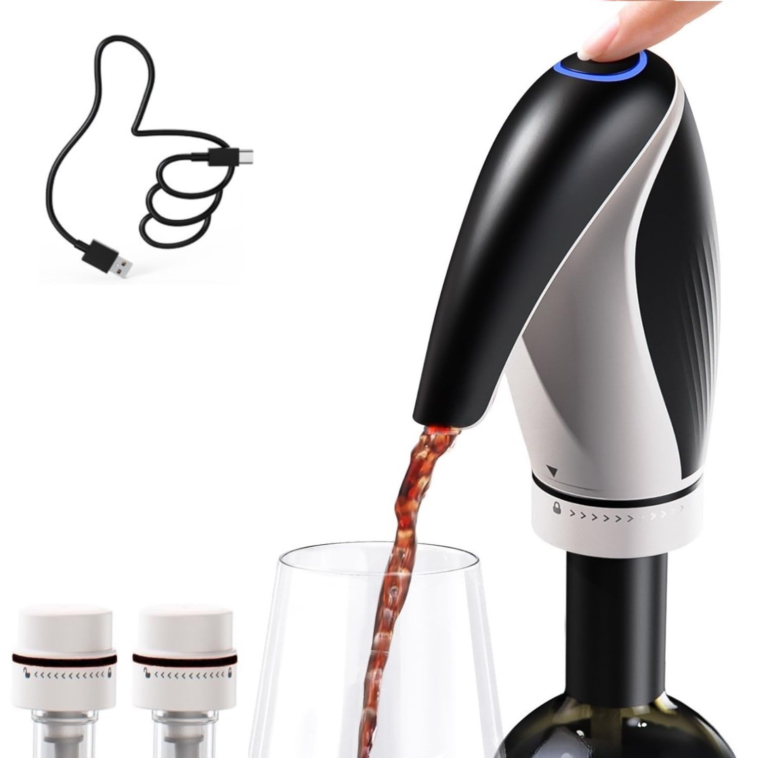 Electric Wine Decanter & Aerator - Fast Wine Pourer with LED Light, Perfect Wine Gift for Lovers & Corporate Gifts (Black/White) - Ideal for Red Wine Tasting, Dinner Parties & Holiday Gifting