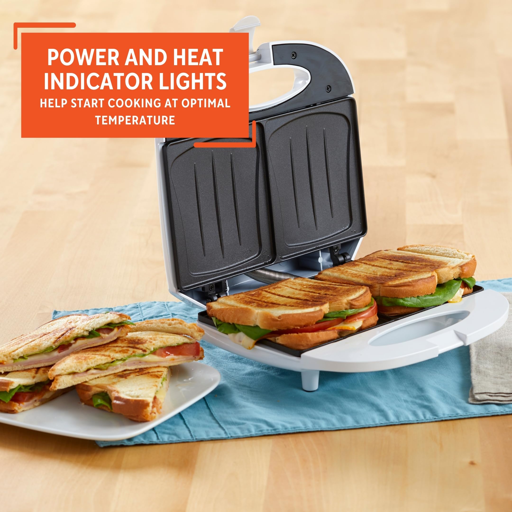 IMUSA 2-Slot Electric Sandwich Maker - White (GAU-80108) with Indicator Lights | Perfect for Quick Breakfasts, Lunches & Snacks at Home or Office