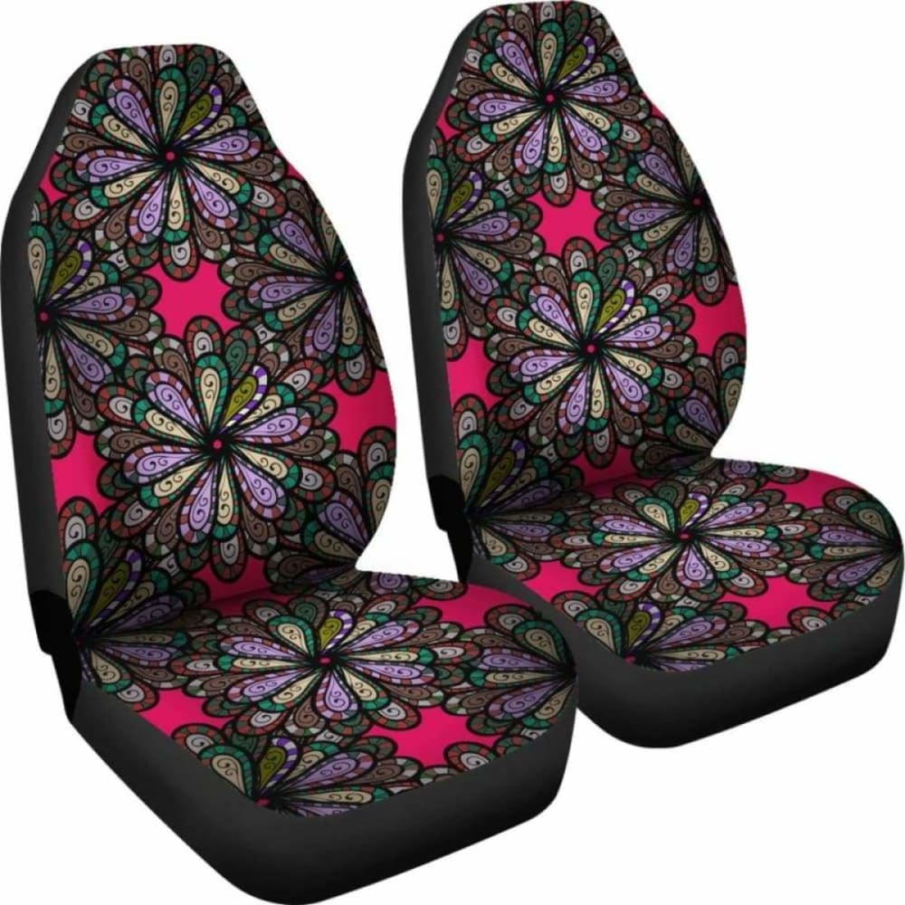 Abstract Mandala Flowers Car Seat Covers - Universal Fit for Cars, Trucks & SUVs - Boho Chic Interior Decor - Perfect for Road Trips, Daily Commute & Gift Giving