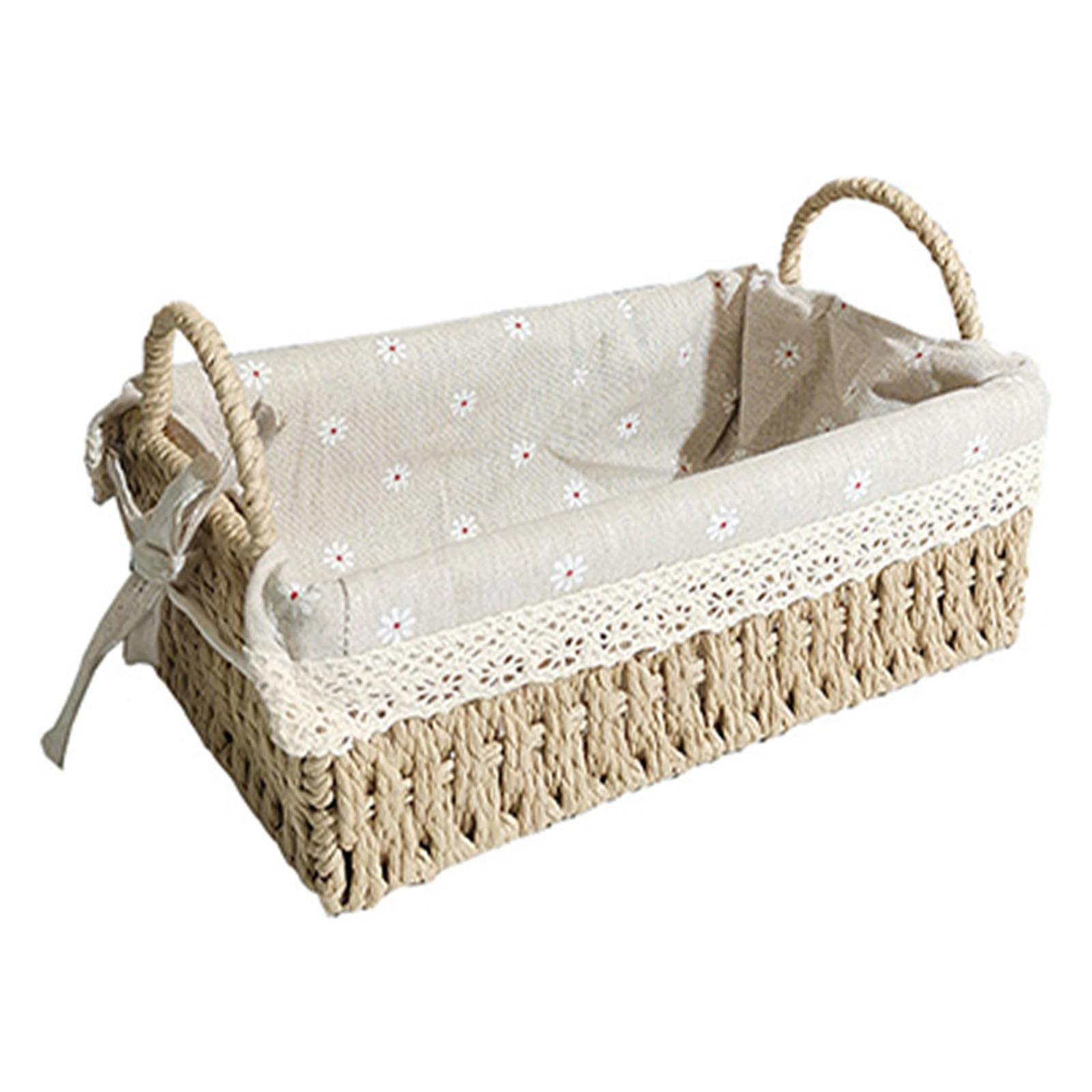 FAKEME Rattan Storage Basket - Cream Colored Organizer for Toys, Snacks, Fruits & Bread - Perfect for Kitchen, Nursery, Living Room & Bathroom Storage Solutions