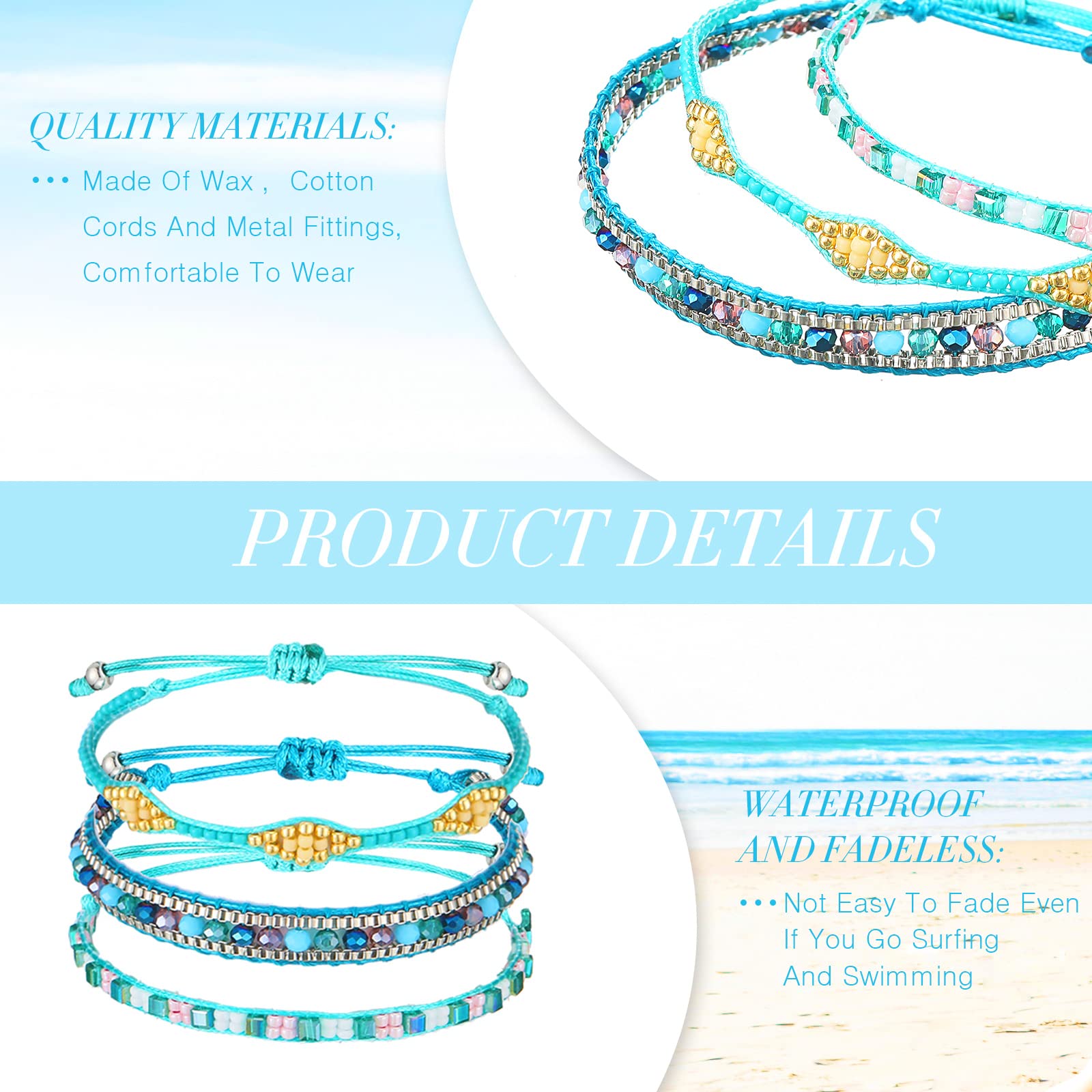 42 Pcs Sunflower & Surfer Wave Bracelets Set - Handmade Braided Rope Adjustable Friendship Bracelets for Women - Boho Chic Style - Perfect for Beach Parties, Music Festivals & Summer Gifts