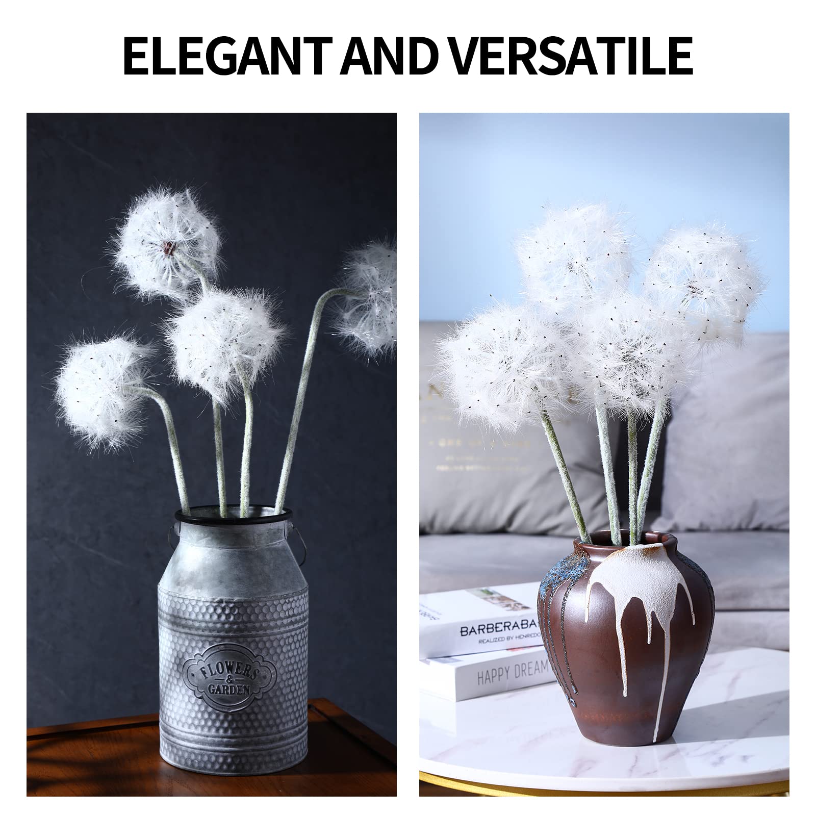 TOPIA Artificial Dandelion Flowers - 8 Pcs White Faux Dandelion Bouquet for Home Decor, Wedding Centerpieces, Table Arrangements & Spring Decoration