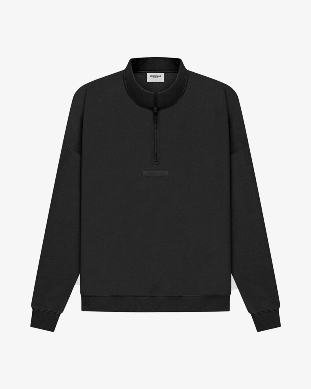 FOG ESSENTIALS SS21 Black Half Zip Mockneck Sweatshirt with Silicon Applique - Streetwear Fashion for Men | Casual Wear & Urban Style