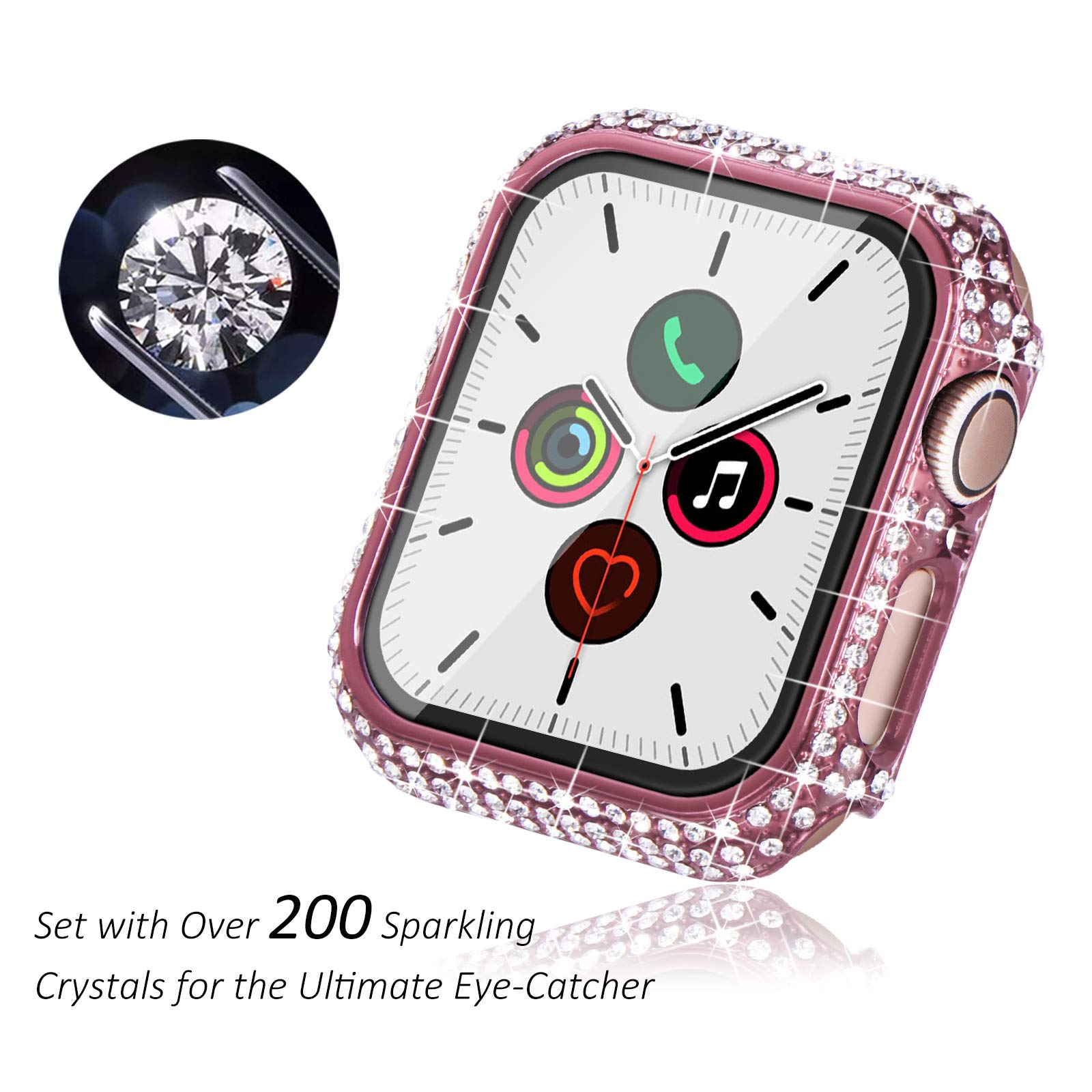 Sparkly Pink Apple Watch 38mm Case with 200 Crystals for Women's Fashion