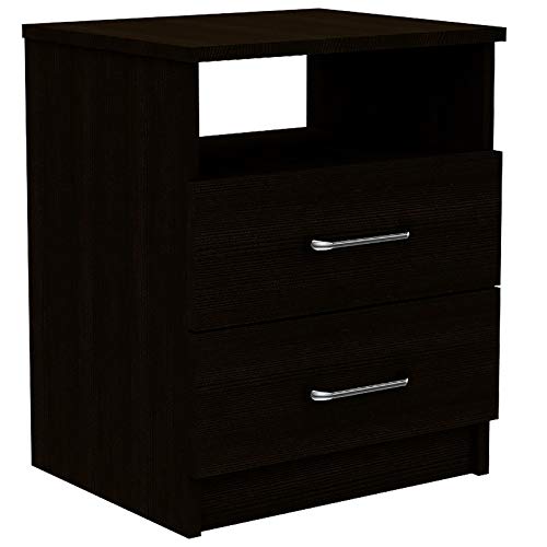 TUHOME Napoles 2-Drawer 19.9-inch High Nightstand, Black - Modern Bedside Table for Bedroom, Living Room & Guest Room Storage