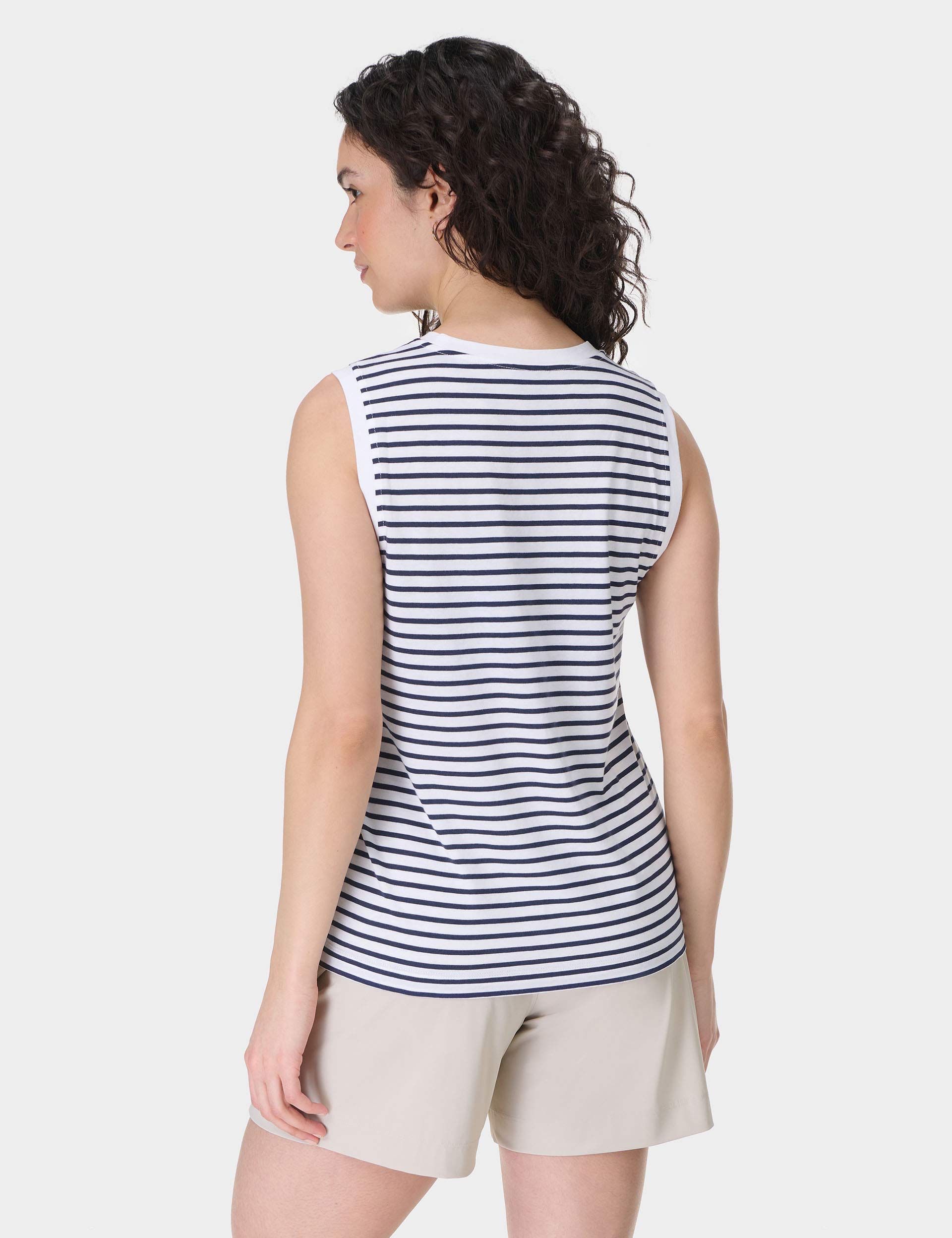 Essential Sleeveless Vest for Women - White & Navy Striped Casual Tank Top | Perfect for Summer, Layering, and Outdoor Activities