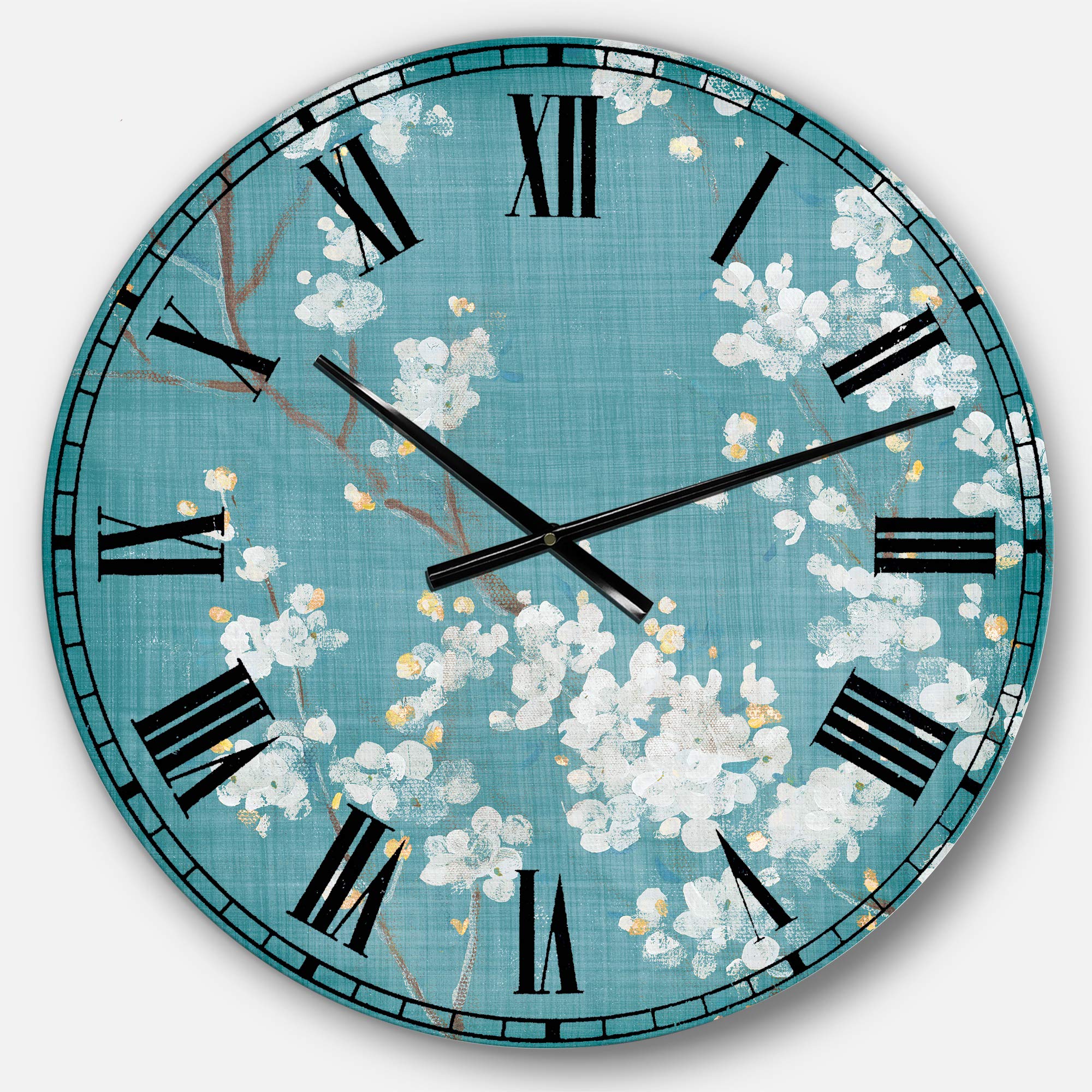 Designart Blue Cherry Blossoms Wall Clock - Round Metal Wall Art Decor for Home, Living Room, Bedroom & Office - Japanese Inspired Cabin & Lodge Decor - Perfect for Spring Decorations, Housewarming Gifts & Zen Interior Design