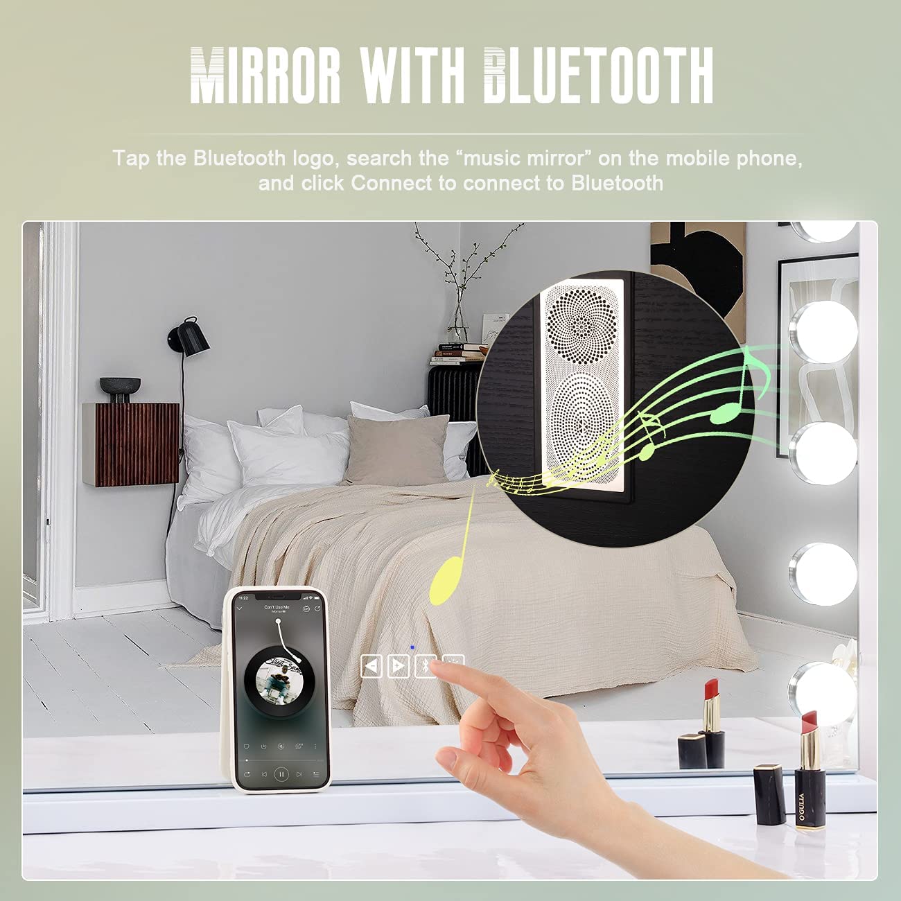 COOLJEEN Hollywood Vanity Mirror with Lights - 18 Dimmable LED Bulbs, Bluetooth Speaker & USB Charging Port - 3 Color Modes for Makeup, Skincare & Dressing Room Lighting