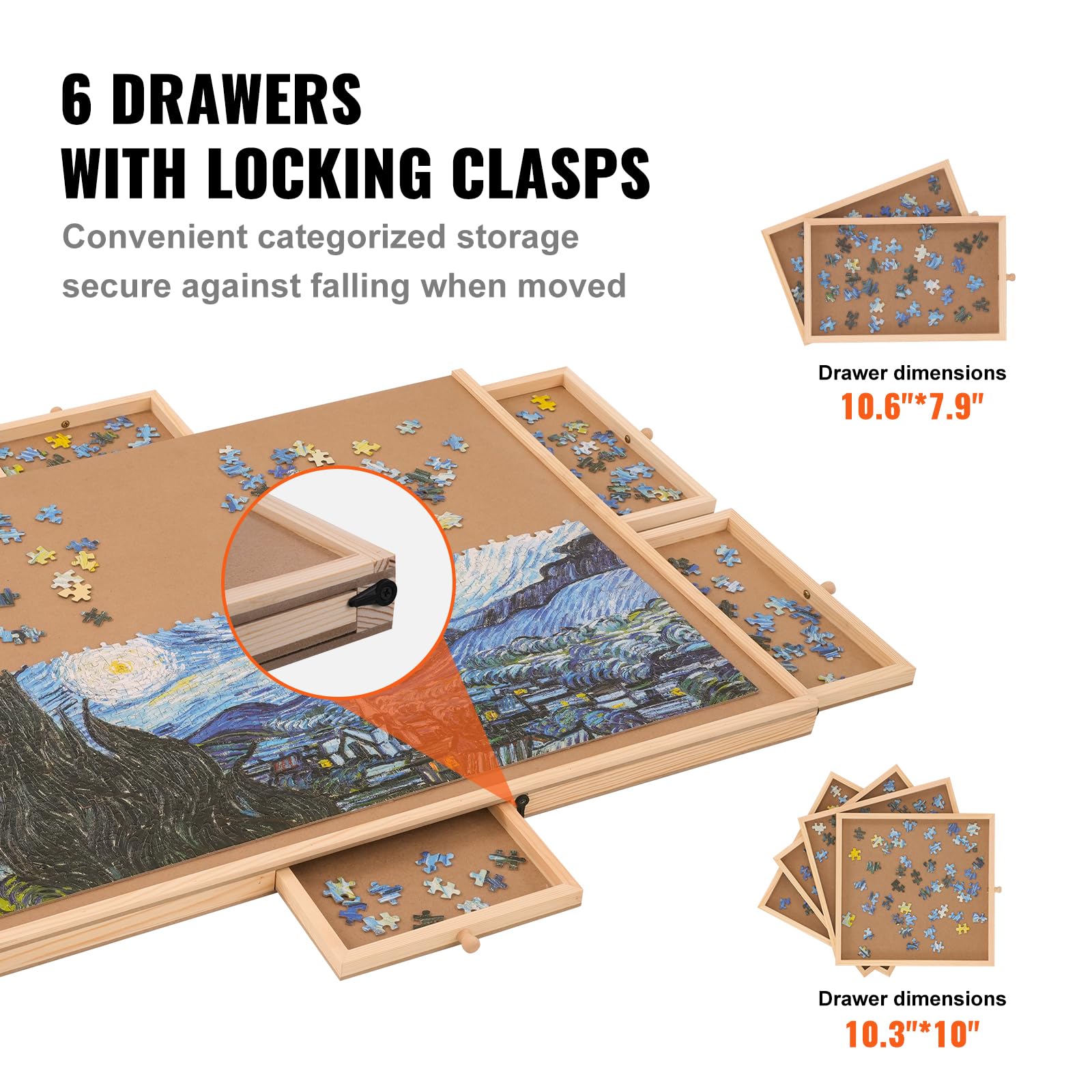 VEVOR 1000 Piece Puzzle Board with 6 Drawers & Cover - 29