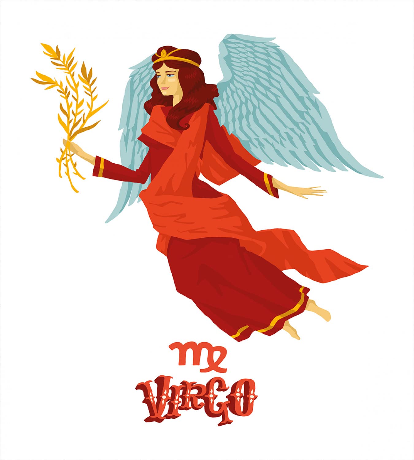 Ambesonne Virgo Duvet Cover Set - Queen Size 2-Piece Bedding with Zodiac Sign Design (Woman with Wings & Dress) - Includes 2 Duvet Covers & 4 Pillowcases - Vermilion Seafoam Orange - Perfect for Horoscope Lovers' Bedroom Decor & Gift Ideas