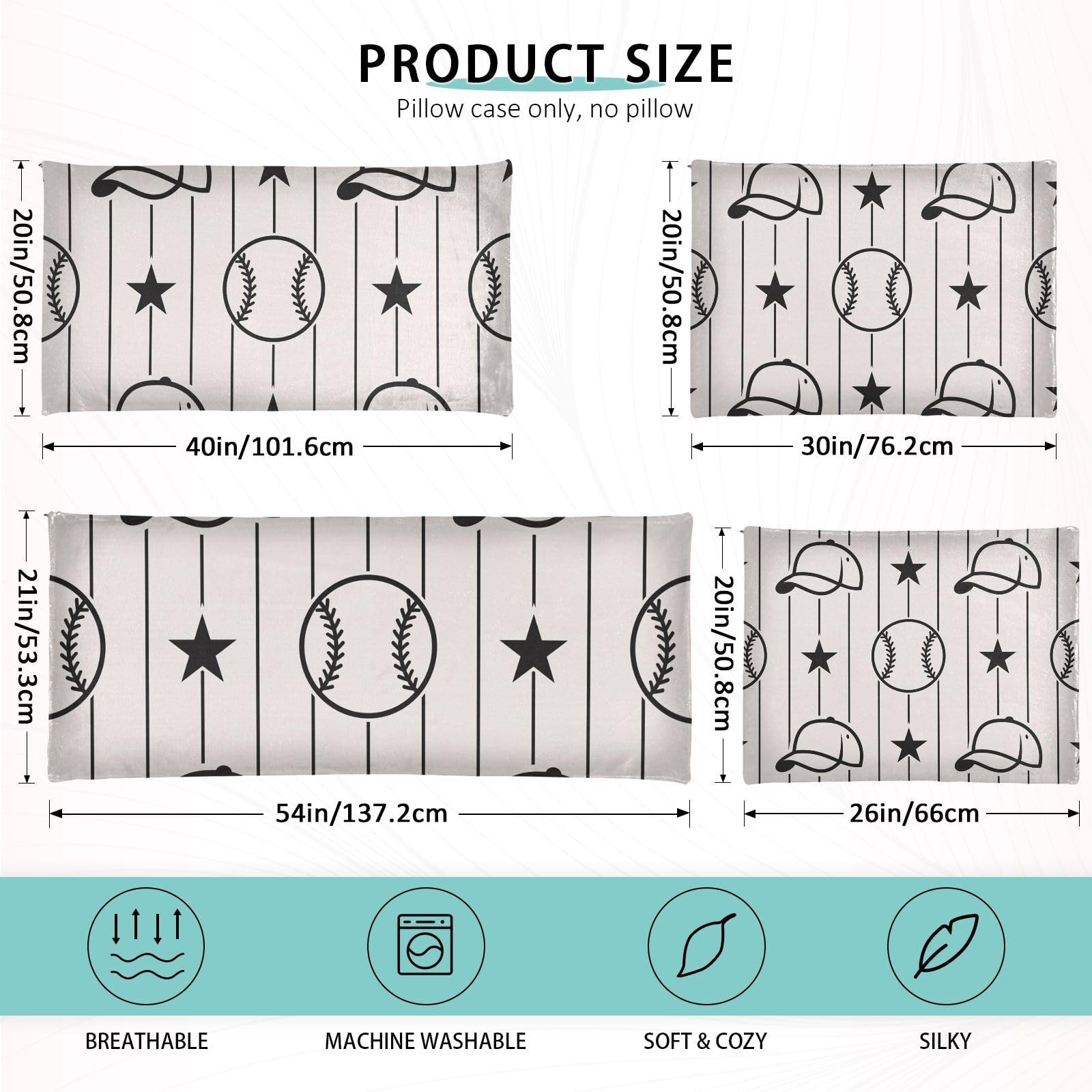 Baseball Themed Pillowcase for Hair & Skin Care - 20x26 Inch Standard Body Pillow Cover with Zipper | Soft & Breathable for Sports Fans, Home Decor, Bedroom Essentials & Gift Ideas