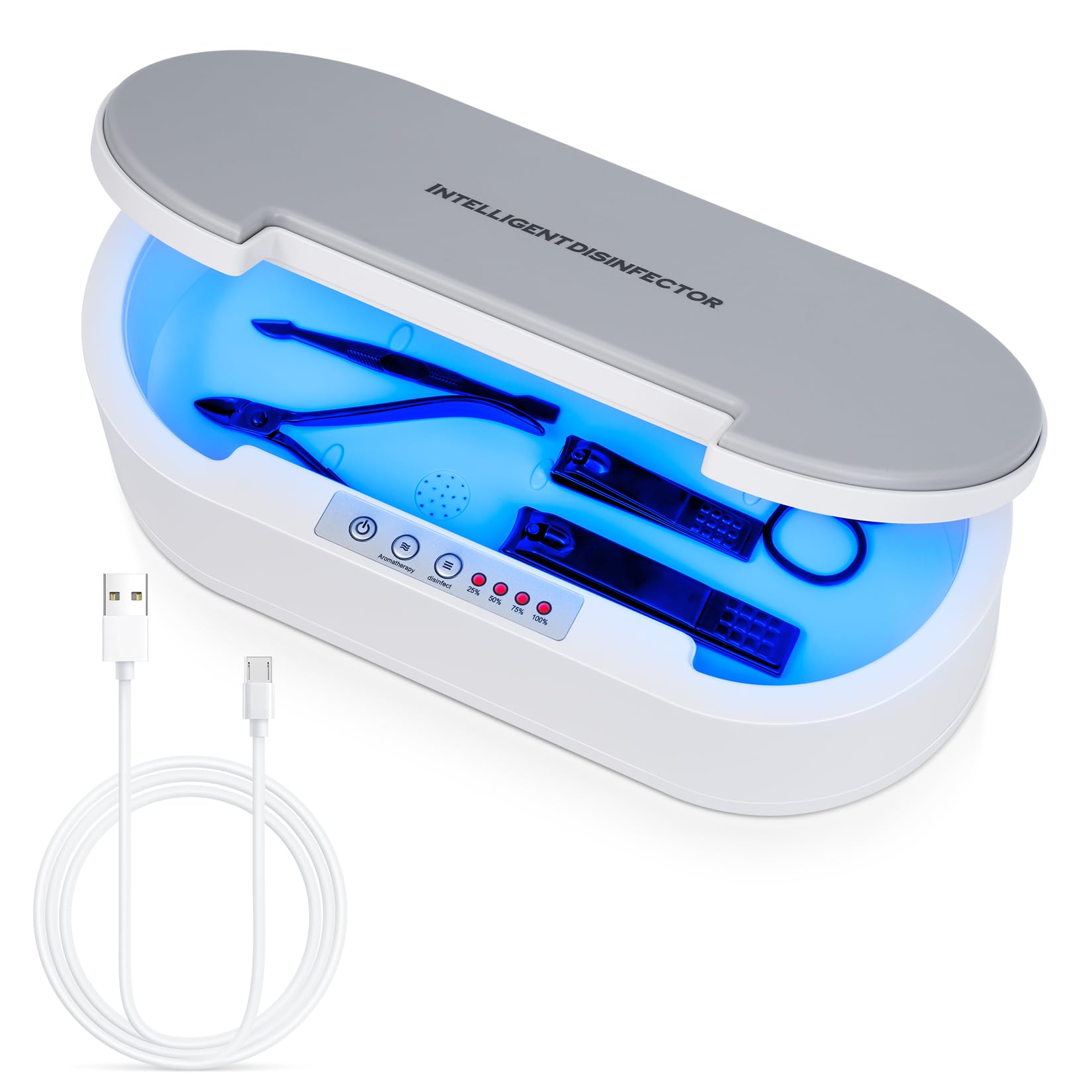 UV Nail Tool Sterilizer Box - Portable Aromatherapy Sanitizer for Manicure Salon, Jewelry, Phone & Makeup Accessories | Disinfect Nail Clippers, Files & Beauty Tools with Germicidal Light - Perfect for Home, Spa & Professional Use