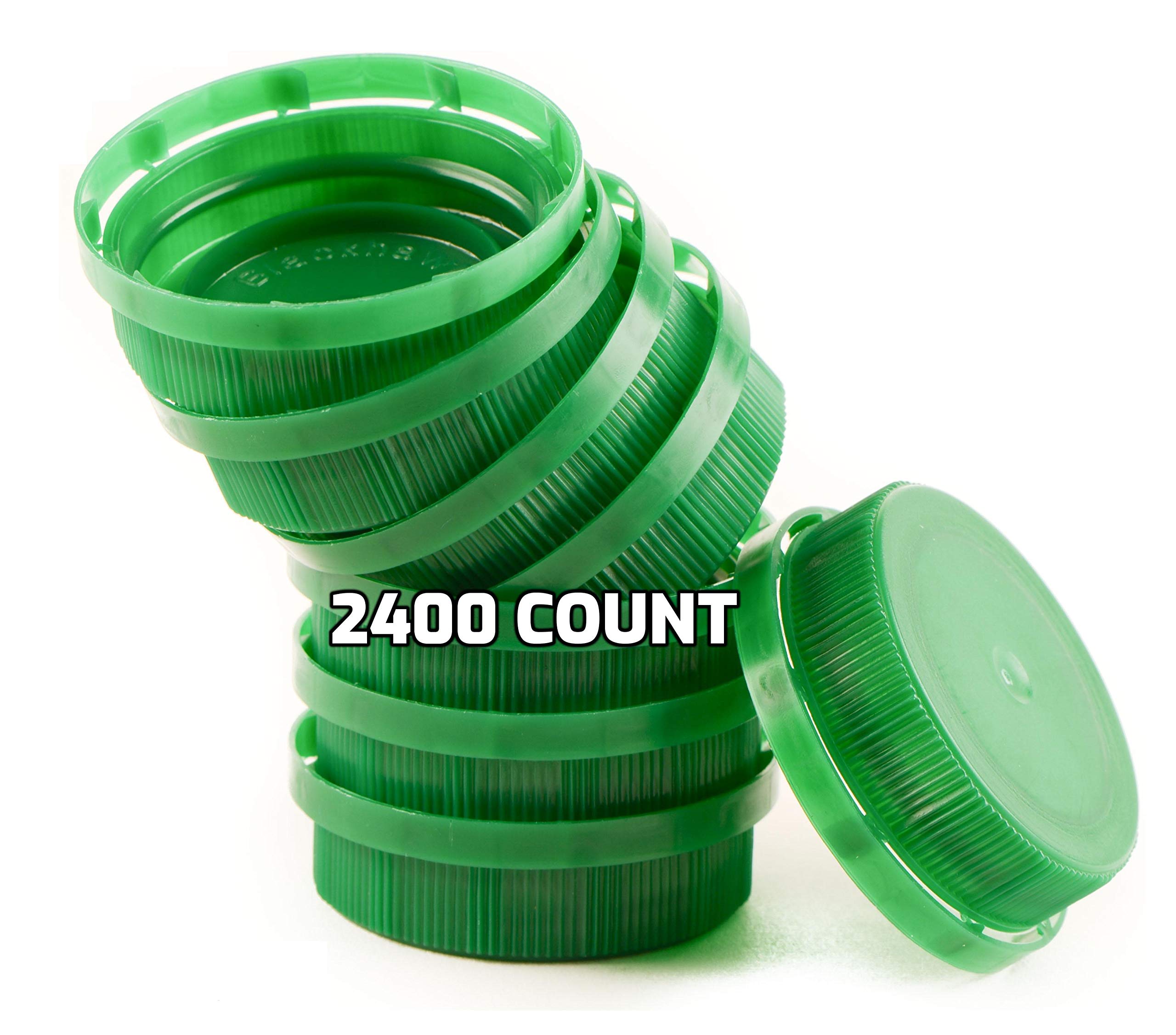 2400 Pack 38mm Green Tamper Evident Ratchet Caps for Plastic Juice Bottles - Child Resistant, Leak Proof Bottle Lids - Perfect for Homemade Juices, Smoothies & DIY Beverage Storage