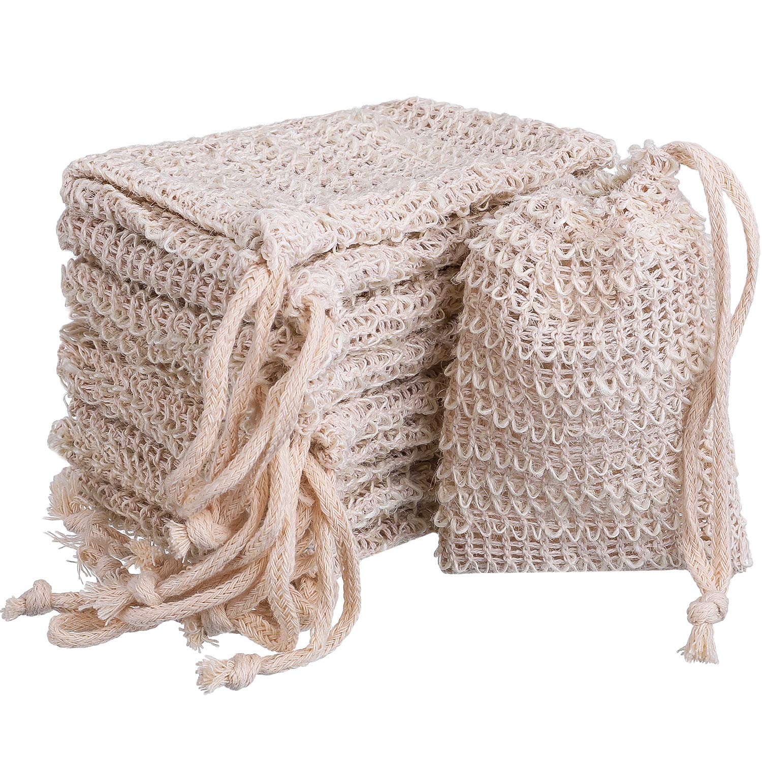 BBTO 10 Pack Natural Sisal Soap Bags - Exfoliating & Eco-Friendly Soap Savers for Shower, Bath & Travel - Reusable Soap Pouch for Gentle Skin Exfoliation