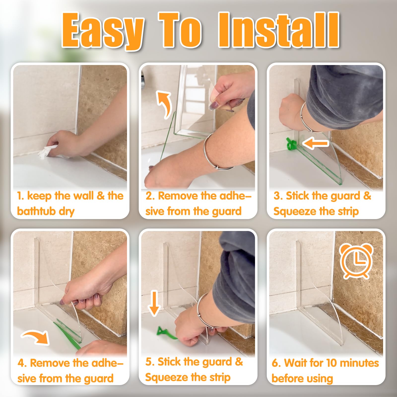 **Honitra Upgraded Self-Adhesive Shower Splash Guard for Bathtub - 2-Pack Waterproof Corner Guards to Prevent Leaks & Keep Water in Shower - Perfect for Bathroom, Kids, and Pets**