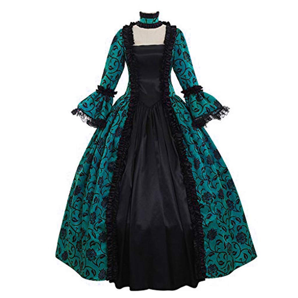 F_Gotal Women's Renaissance Medieval Costume Dress - Vintage Gothic Floor Length Gown for Cosplay, Masquerade Balls & Historical Reenactments | Elegant Retro Long Dress for Themed Parties & Halloween