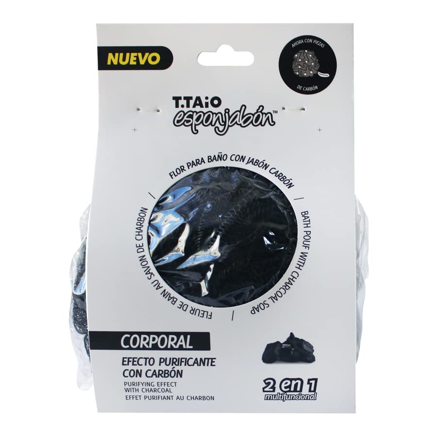 Charcoal Bath Sponge with Built-in Soap | Exfoliating & Cleansing Body Scrubber | Perfect for Shower, Bath & Spa Relaxation