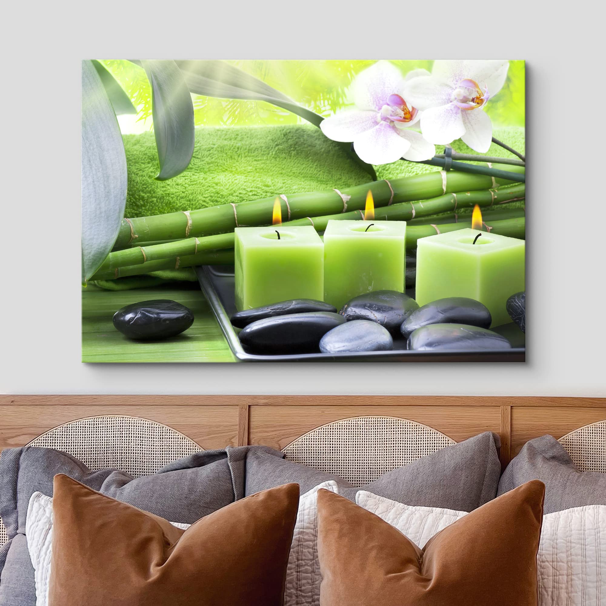 Wall26 Canvas Print Wall Art - Relaxing Zen Jungle Bamboo Massage Stone Candle Orchids Nature Yoga Photography - Modern Contemporary Decorative Chic for Living Room, Bedroom, Bathroom - 32