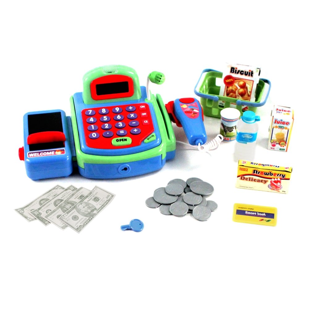 Just Like Home Kids Pretend Play Cash Register Toy - Green Color for Role Play, Learning & Fun | Perfect for Classroom, Playroom & Birthday Gifts