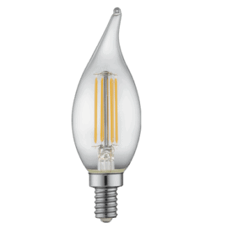TCP FF11D2522KE12C Flame Tip LED Filament Candelabra Bulb 3W 2200K Dimmable Clear - Perfect for Chandeliers, Wall Sconces & Vintage Lighting Fixtures
