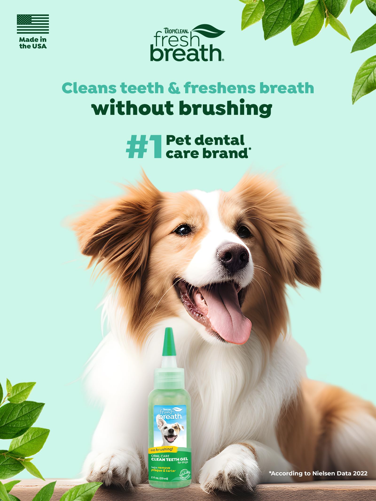TropiClean Clean Teeth Gel for Dogs - Natural Dog Dental Care & Toothpaste | Freshens Breath & Fights Plaque | Made in USA | 2 oz | Perfect for Daily Oral Hygiene & At-Home Teeth Cleaning