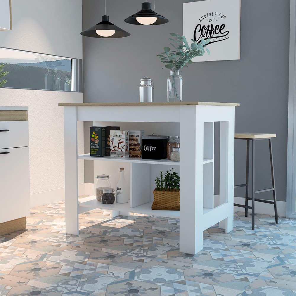 Tuhome Cala Kitchen Island with Storage - White, Mobile Kitchen Cart with Wheels for Small Spaces - Perfect for Cooking, Dining & Extra Countertop Space in Apartments & Homes