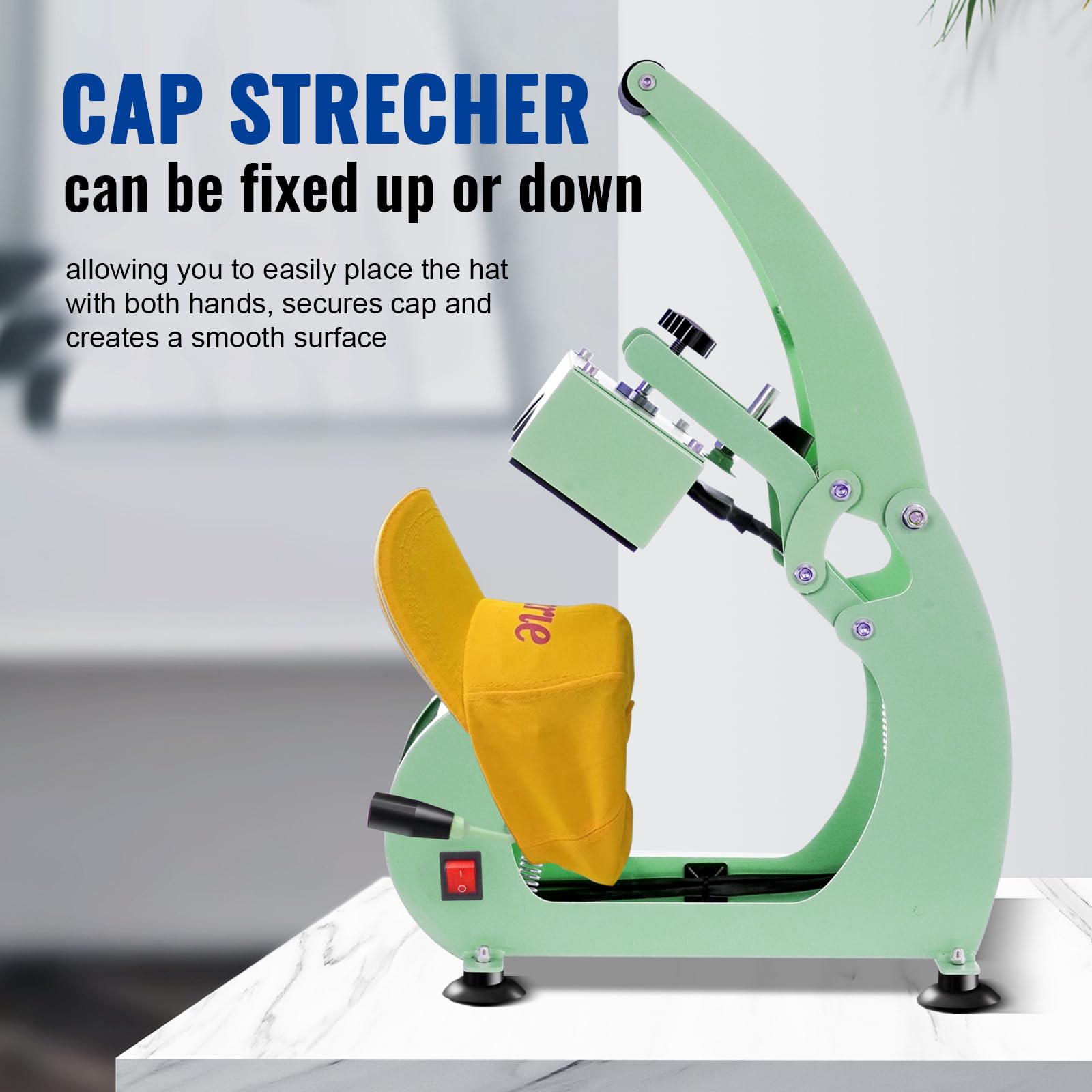 Professional Hat Press Machine with LCD Control - 2 Interchangeable Platens & Caps Stretcher for Vinyl, Sublimation & Heat Transfer (Green) - Perfect for Custom Hat Printing, DIY Crafts & Small Business Apparel Decoration