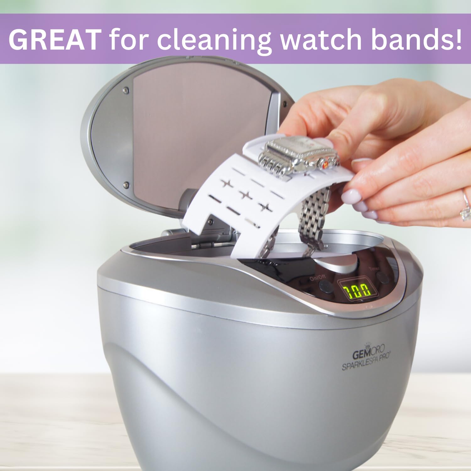 GemOro Sparkle Spa Pro Ultrasonic Jewelry Cleaner - 5 Programmable Timer Settings for Rings, Watches, Earrings & More | Digital Timer Professional Cleaning Machine (Slate Gray) | Perfect for Home Jewelry Care, Wedding Ring Maintenance & Watch Cleaning