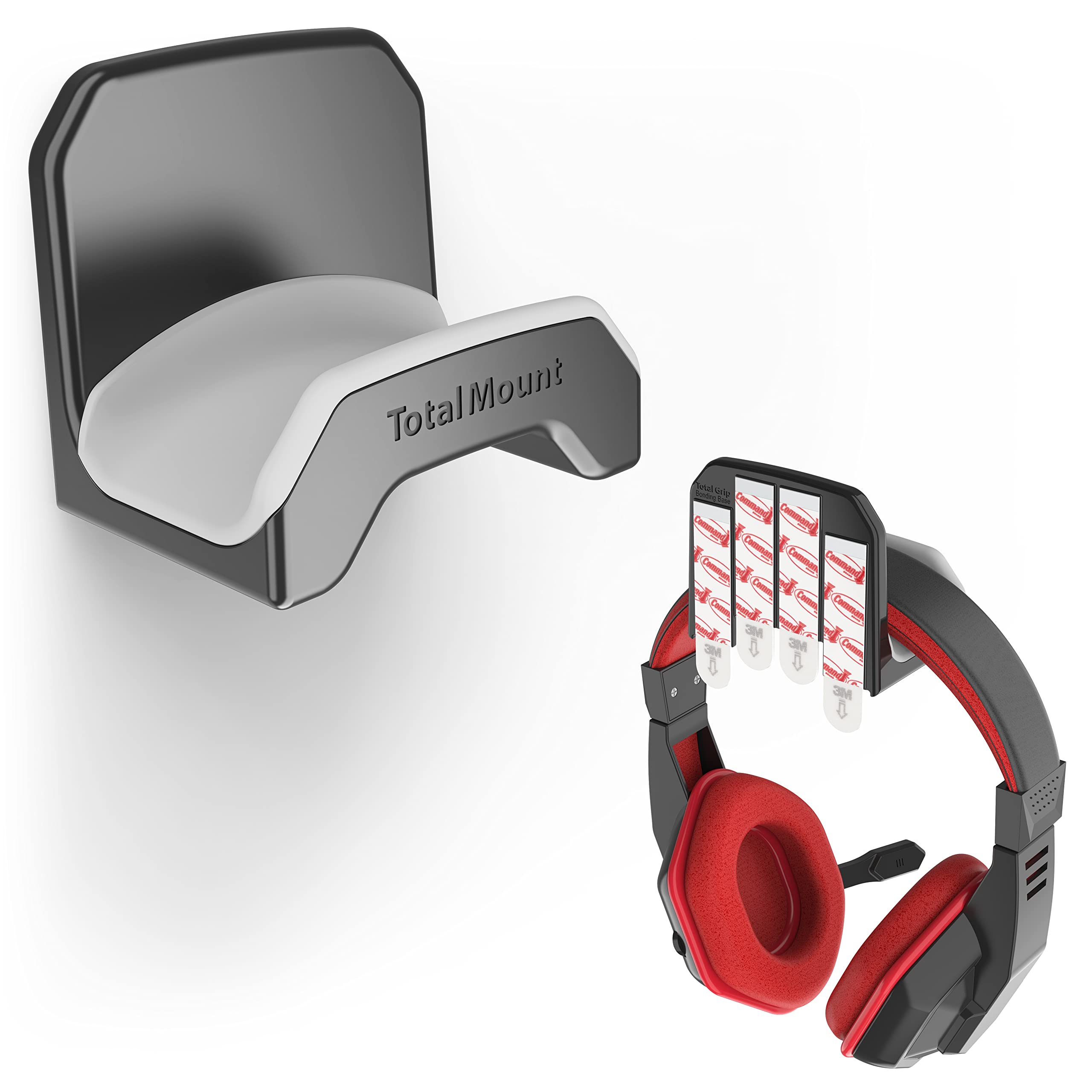 TotalMount Gaming Headset Hanger - Damage-Free Wall/Desk/PC Mount with Removable Adhesive Strips, Black Headphone Hook & Premium Silicone Cradle (1-Pack) - Perfect for Gaming Setups, Home Offices & Workstations