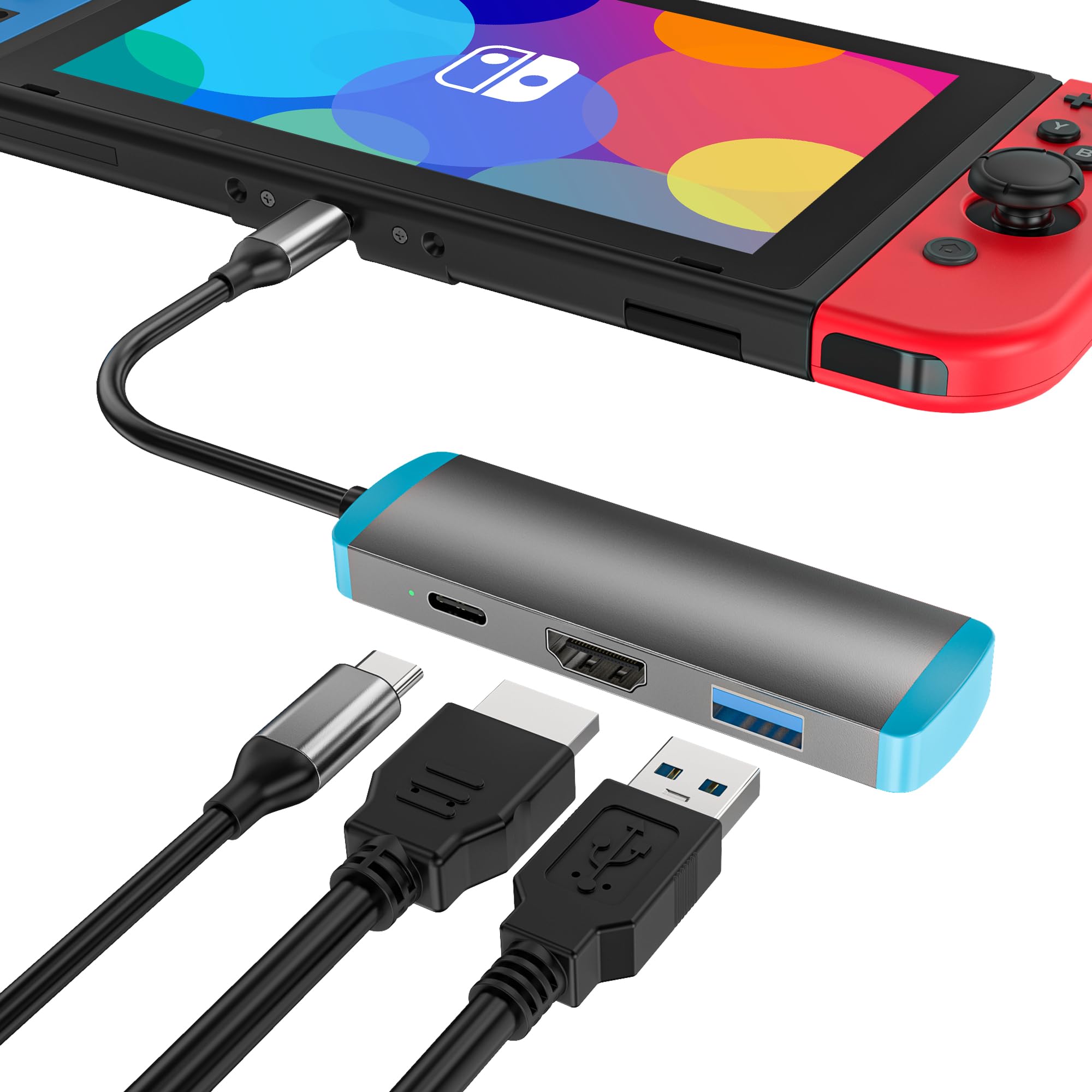 USB C to HDMI Adapter for Nintendo Switch & Steam Deck - 4K@60Hz Docking Station with HDMI/Type-C/USB 3.0 Ports - Official Dock Replacement for Gaming & Home Theater Setup