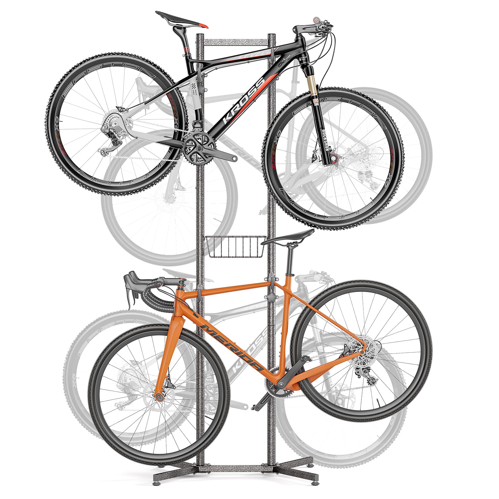 CXWXC 2/4 Bike Storage Rack with Basket - Space Saving Indoor Bike Stand for Garage, Apartment & Home - Holds Road, Mountain & Hybrid Bicycles - Perfect for Small Spaces & Organized Storage