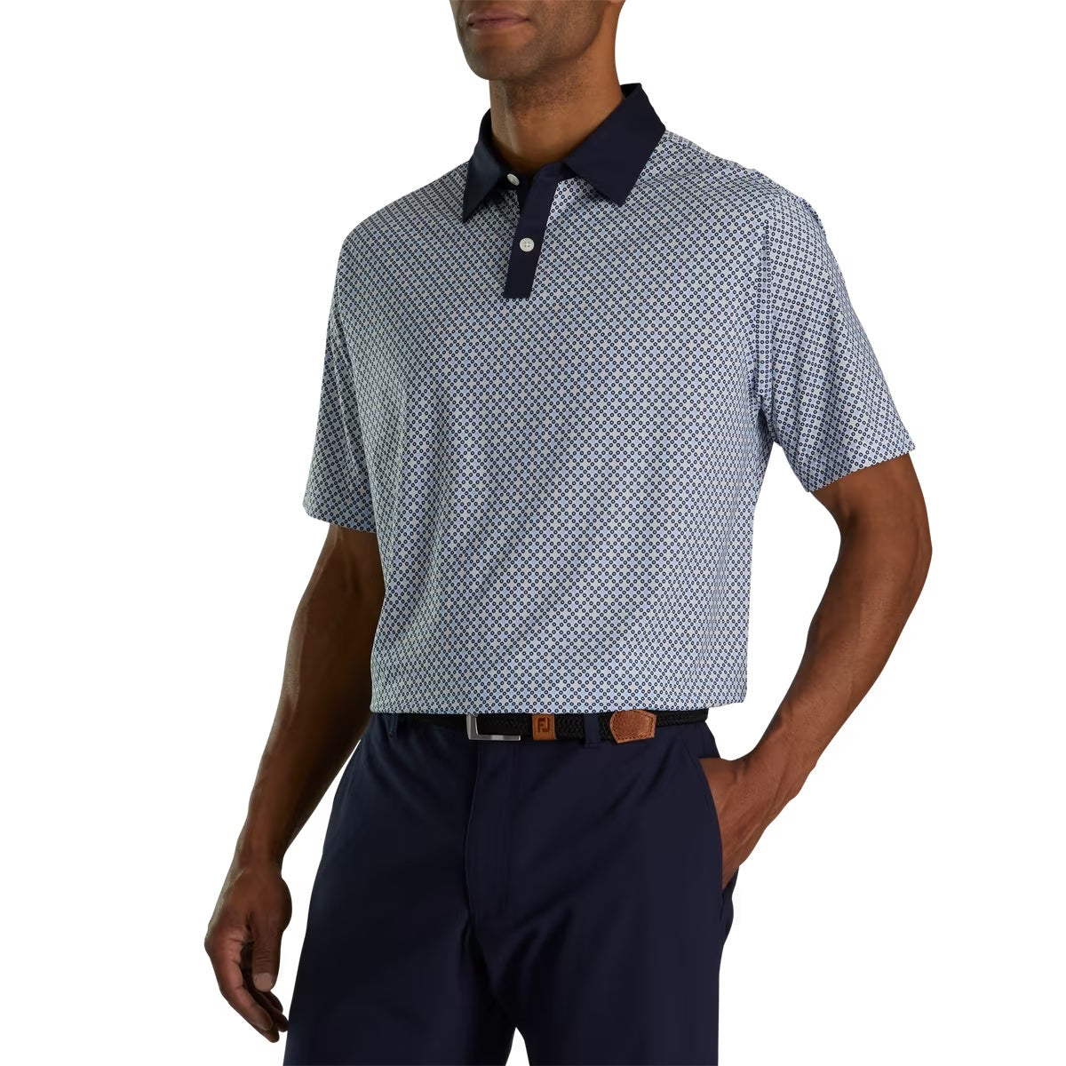 Footjoy Lisle Circle Print Self Collar Polo Shirt 2023 - Men's Golf Apparel for Comfort & Style on the Course