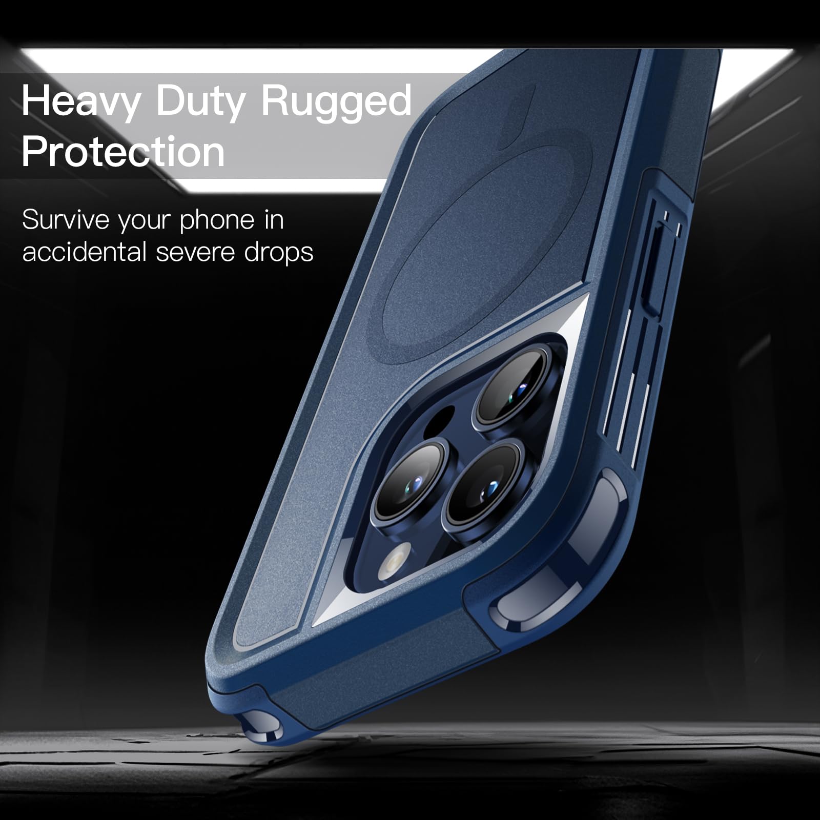 JETech Heavy Duty Rugged Case for iPhone 15 Pro Max 6.7-Inch - MagSafe Compatible, Dual-Layer Shockproof Protection, Military-Grade Magnetic Phone Cover (Navy) - Perfect for Outdoor, Work & Everyday Use