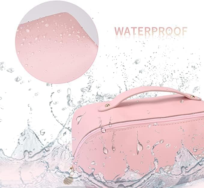 GREENITYA Large Leather Makeup Bag - Waterproof Travel Cosmetic Organizer for Skincare & Toiletries