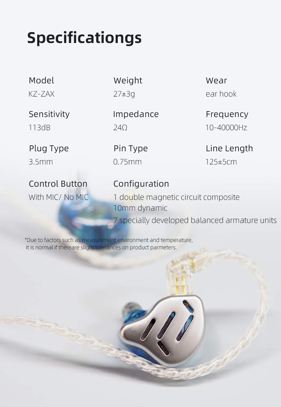 CCA KZ Zax Metal Hybrid HiFi Earbuds - 7BA+1DD 16 Drivers in-Ear Monitor Headphones with Deep Bass & Noise Cancelling for Sports, Gaming & Music Lovers
