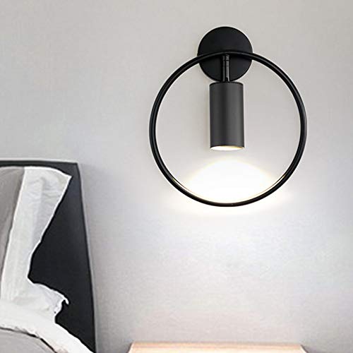Modern Adjustable LED Wall Sconce - Black Cylindrical Metal Flush Mount Light with Ring Decoration for Bedroom, Corridor & Stairway | Energy-Efficient Lighting for Home Decor & Ambient Illumination