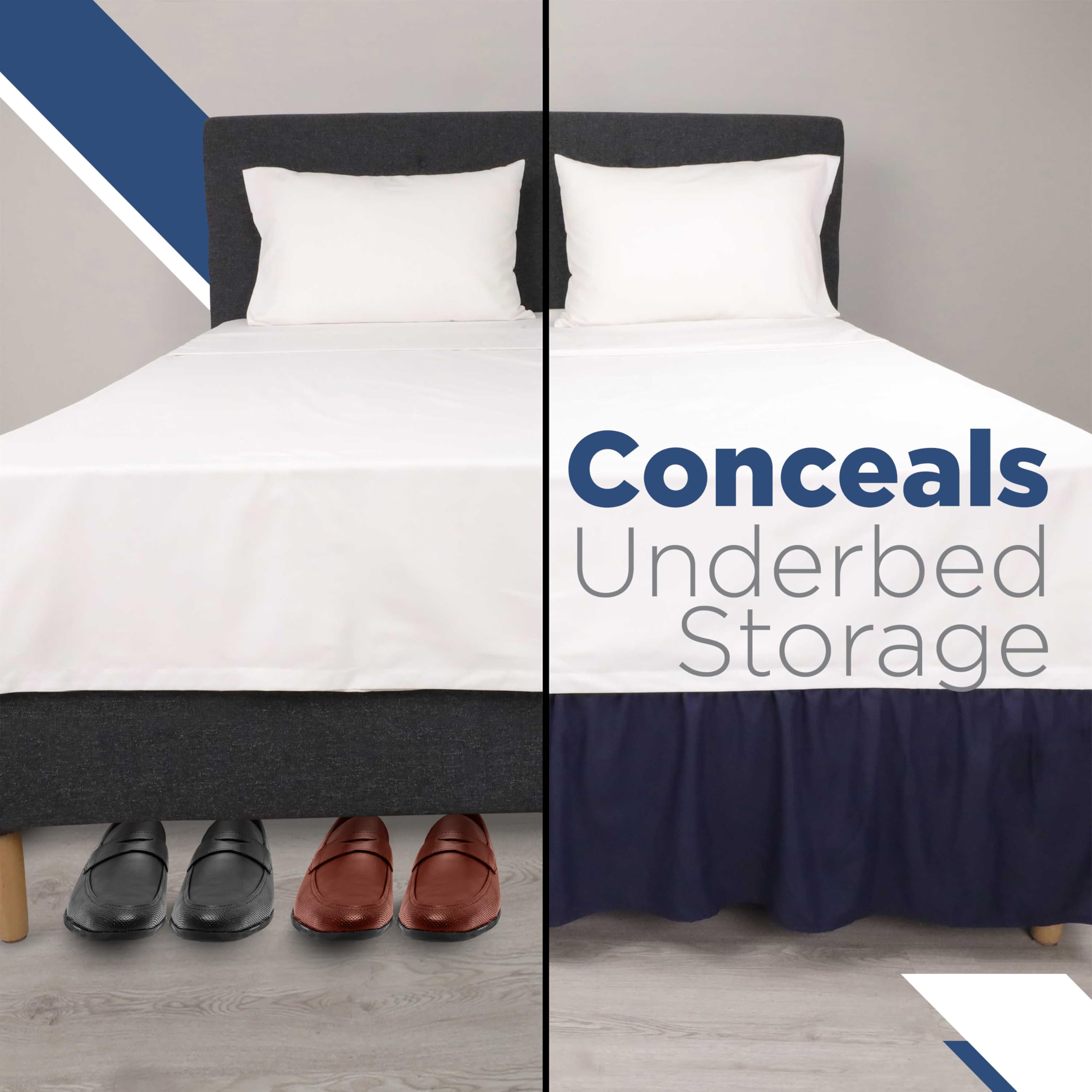Martex King Ruffle Bed Skirt - 15 Inch Drop Microfiber Bedskirt with Easy Fit, Hotel Quality for Luxurious Bedroom Decor | Navy Blue | Perfect for Master Bedrooms, Guest Rooms & Airbnb Styling