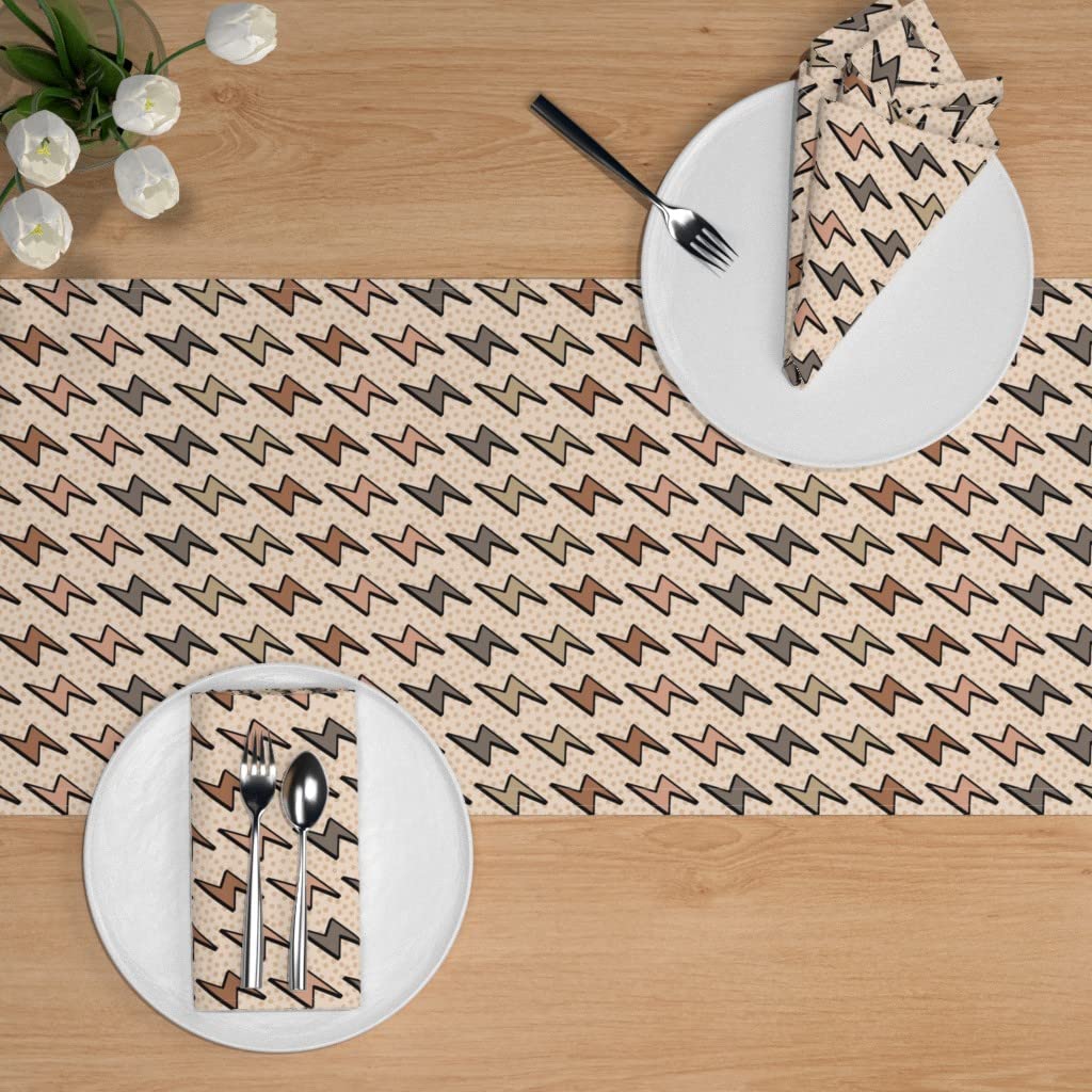 Custom Boho Scandi Lightning Print Cotton Sateen Table Runner 90