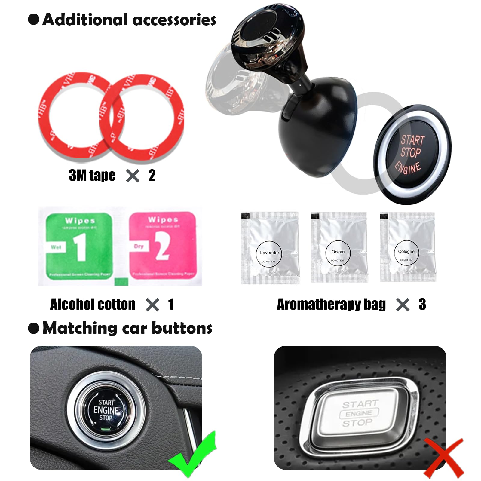 Black Metal Push Start/Stop Button Cover for Car Aromatherapy - Premium Rocker Style Car Accessory for Enhanced Interior & Relaxing Driving Experience