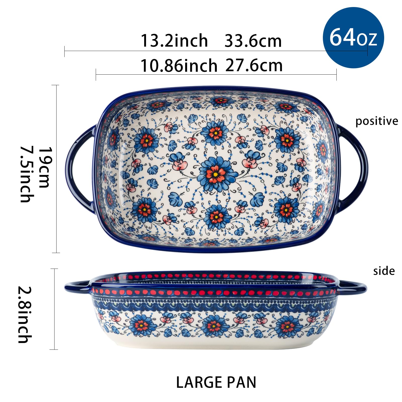 Blue Ceramic Baking Dish Set - 2-Piece Rectangular Casserole Pan for Lasagna, Oven Bakeware | Perfect for Family Dinners, Holiday Meals & Meal Prep