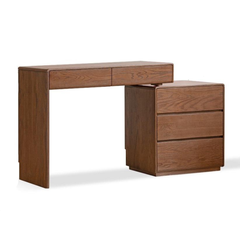 Vintage Oak Solid Wood Extendable Dressing Table - Elegant Vanity Desk with Mirror for Bedroom, Makeup & Beauty Organization