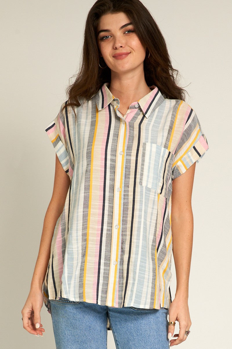 Vertical Stripes Short Sleeve Shirt for Men - Casual Slim Fit Button Down Top for Summer & Office Wear | Breathable Cotton Comfort