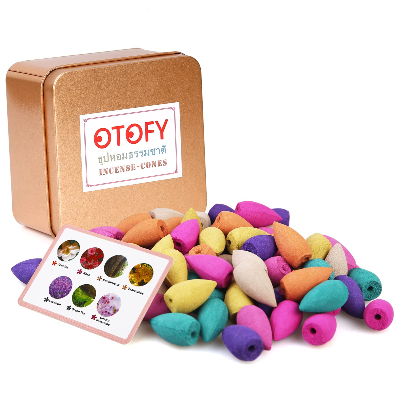 OTOFY 70 PCS Backflow Incense Cones - Waterfall Jasmine, Osmanthus, Lavender, Green Tea, Rose & Sandalwood Aromatherapy Sticks | Natural Scented Cones for Home, Meditation & Kitchen Fountain | Relaxing Fragrance for Stress Relief & Aromatherapy