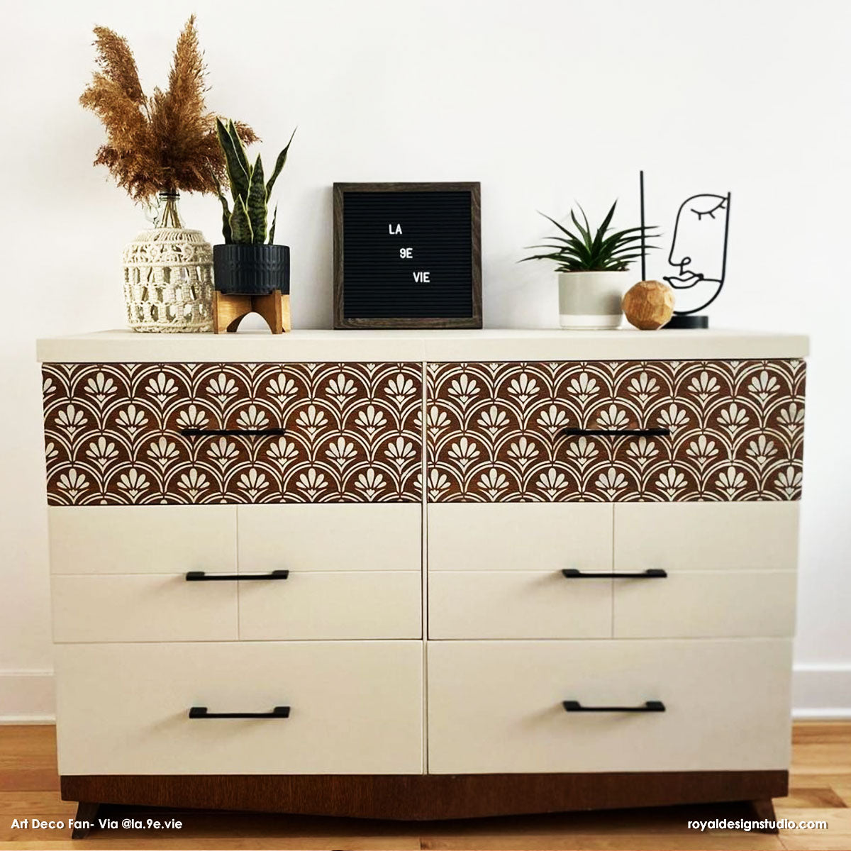 Art Deco Fanfare Raven & Lily Furniture Stencil - Reusable DIY Home Decor Stencil for Wood, Walls, Fabric - Perfect for Vintage Furniture Upcycling & Wall Art Projects