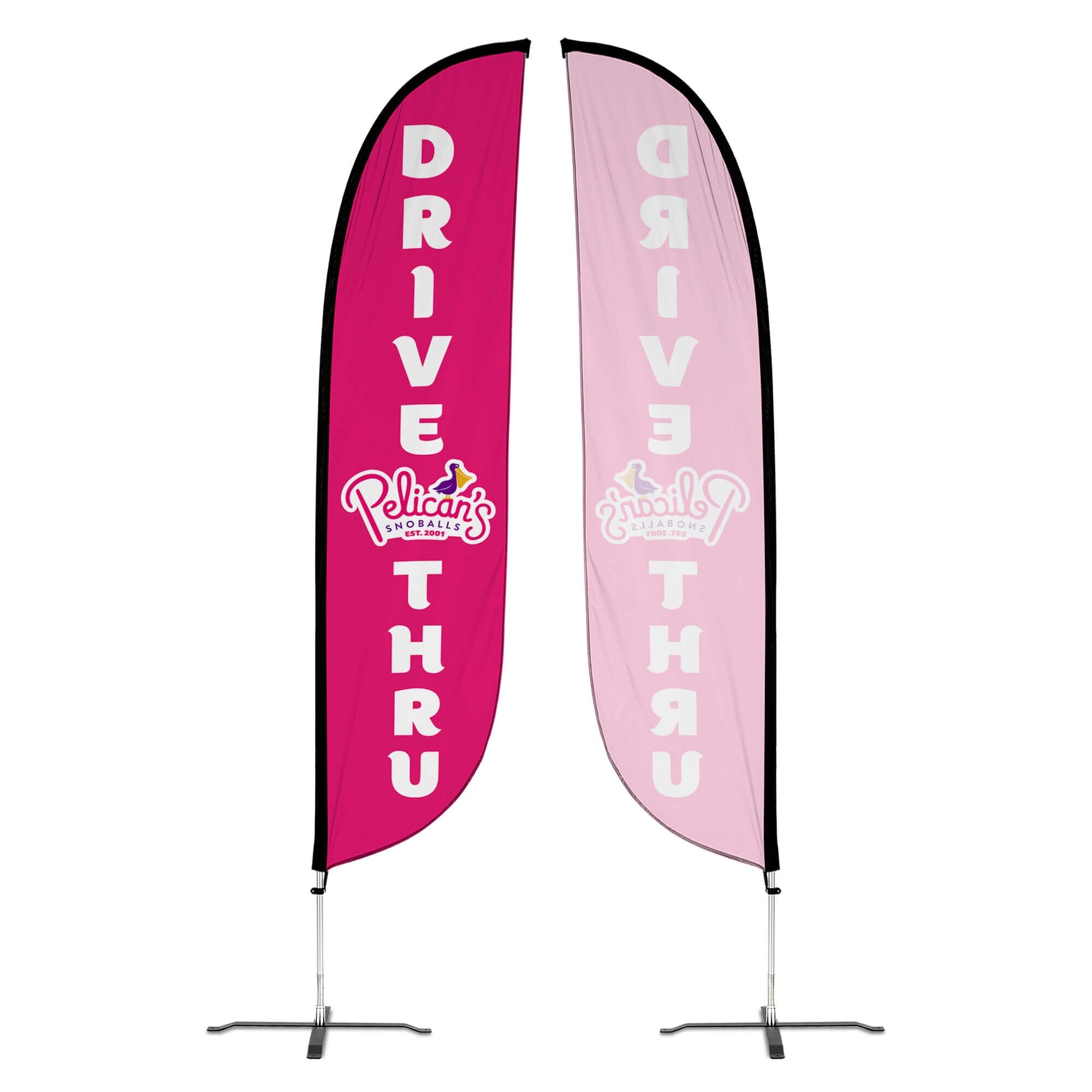 Pelican's Snoballs Drive Thru 12ft Feather Flag - Custom Printed Double-Sided Decorative Banner for Outdoor Advertising, Car Wash, Gas Station & Business Promotion