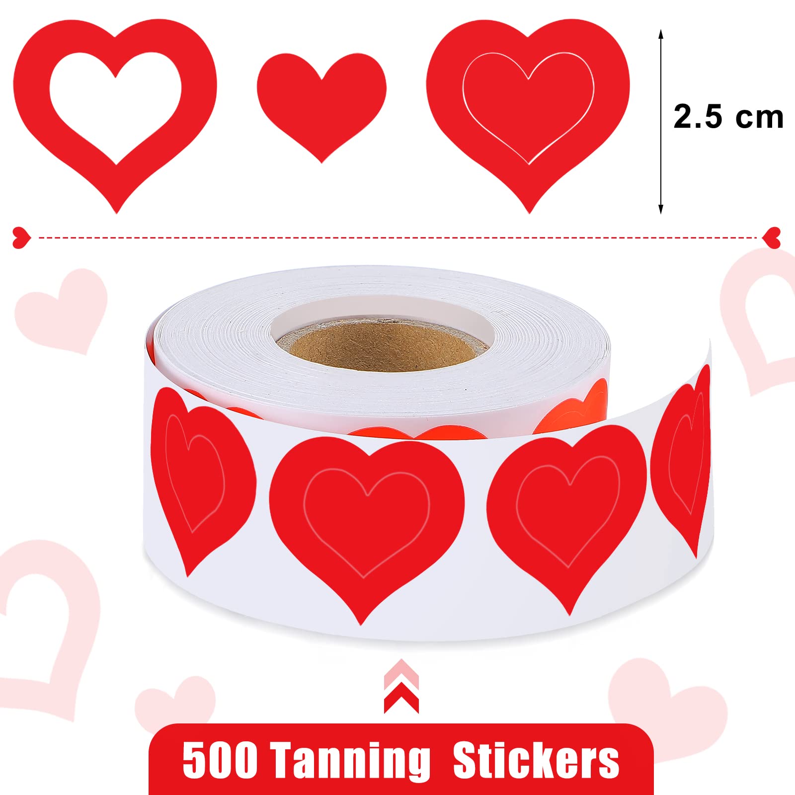 500 Pieces Tanning Stickers for Body - Self-Adhesive Sunbathing Decals with Heart Pattern for Tanning Beds, Outdoor & Indoor Use - Perfect for Salon Supplies, Beach, Pool Parties & Summer Activities